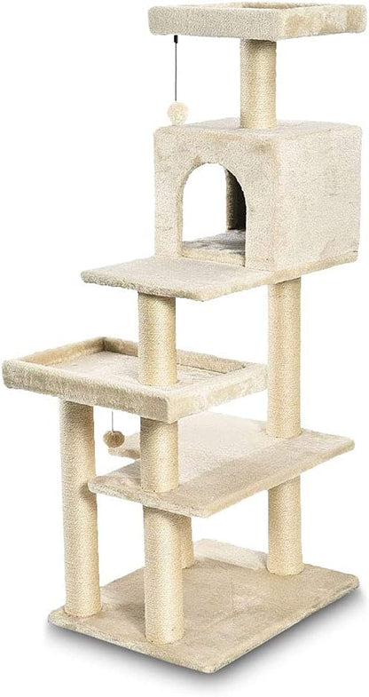 Extra Large Cat Tree Tower with Condo - 24 X 56 X 19 Inches, Beige