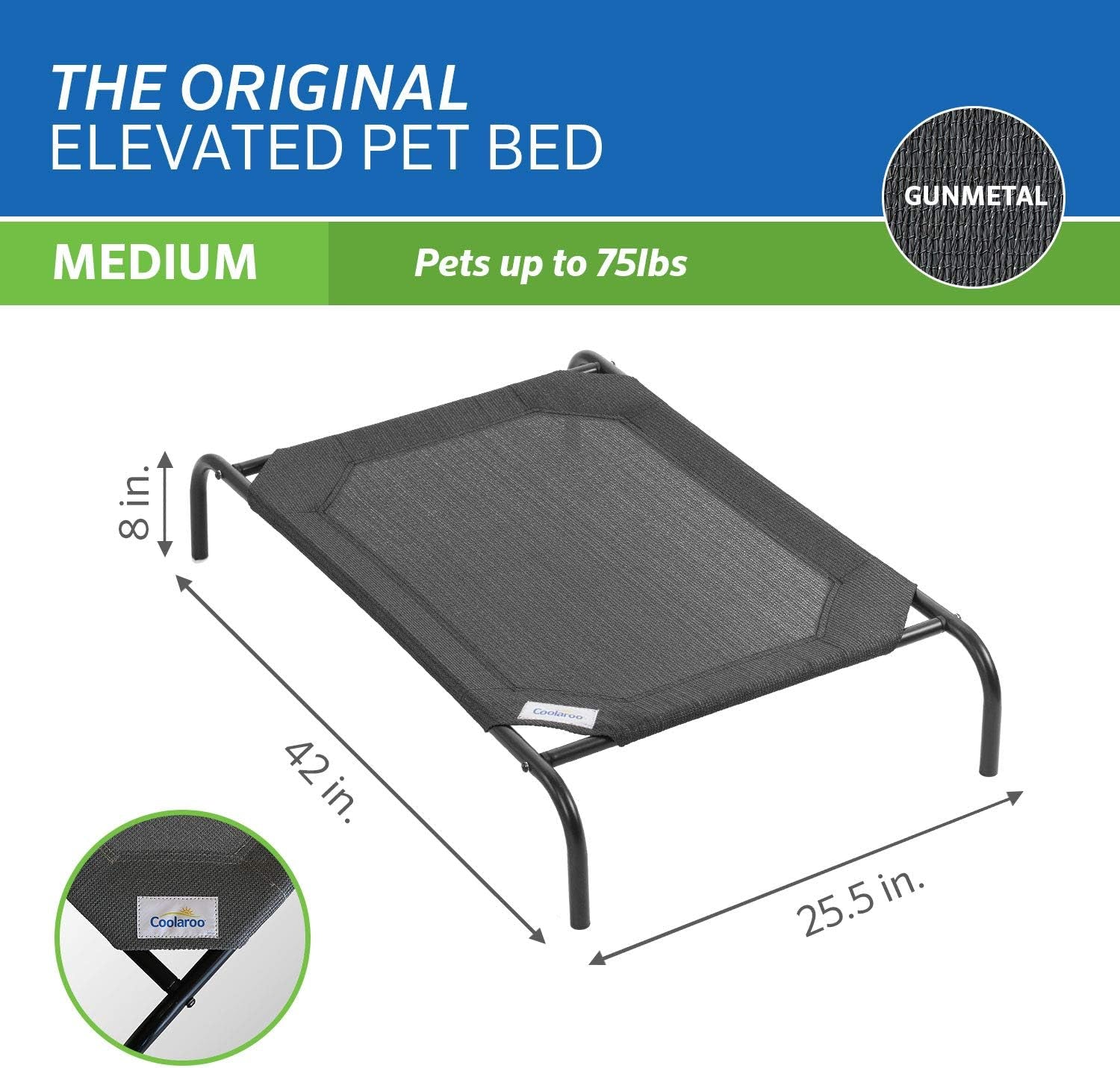 the Original Cooling Elevated Dog Bed, Indoor and Outdoor, Medium, Gunmetal