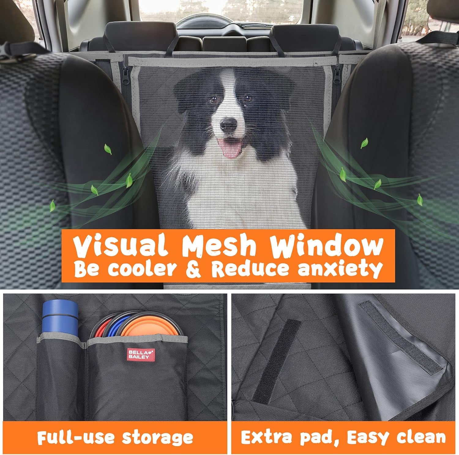 Dog Car Seat Cover Waterproof with Mesh Window, 1 Removable Pad, 2 Dog Selt Belts Machine Washable - Dog Back Seat Cover Scratch Proof Nonslip Hammock for Cars/Trucks/Suvs