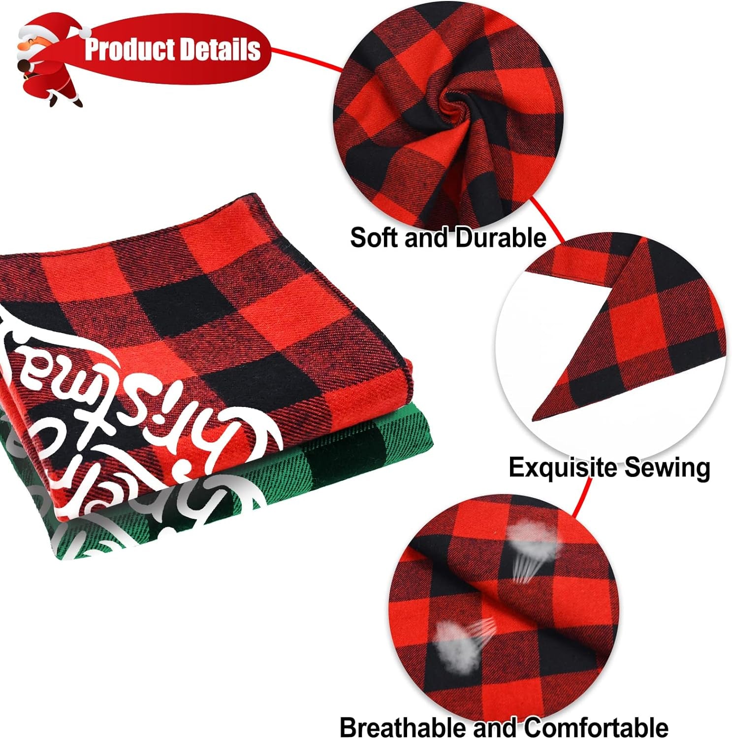 2 Pack Dog Bandanas Christmas Classic Buffalo Plaid Dog Bandana Dog Scarf Triangle Bibs Kerchief Merry Christmas Pet Costume for Small Medium Large Dogs Cats Pets (Christmas 7, Large)