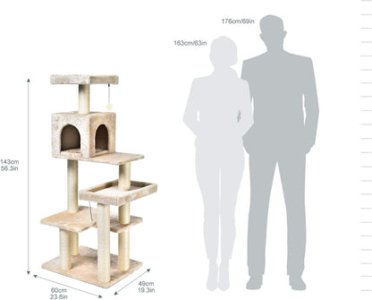 Extra Large Cat Tree Tower with Condo - 24 X 56 X 19 Inches, Beige