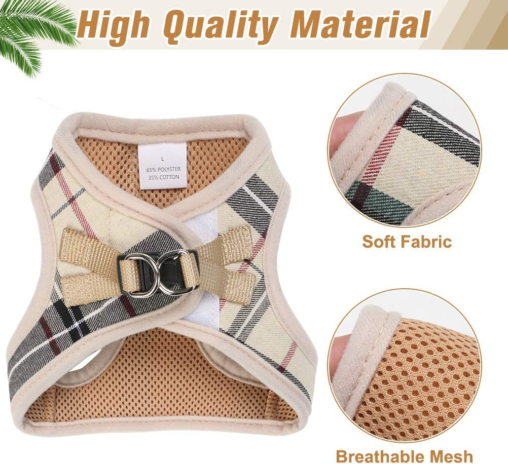 Soft Mesh Cat Harness and Leash Set, Escape Proof Vest Harnesses for Outdoor Walking with Classic Plaid Pattern Adjustable Breathable