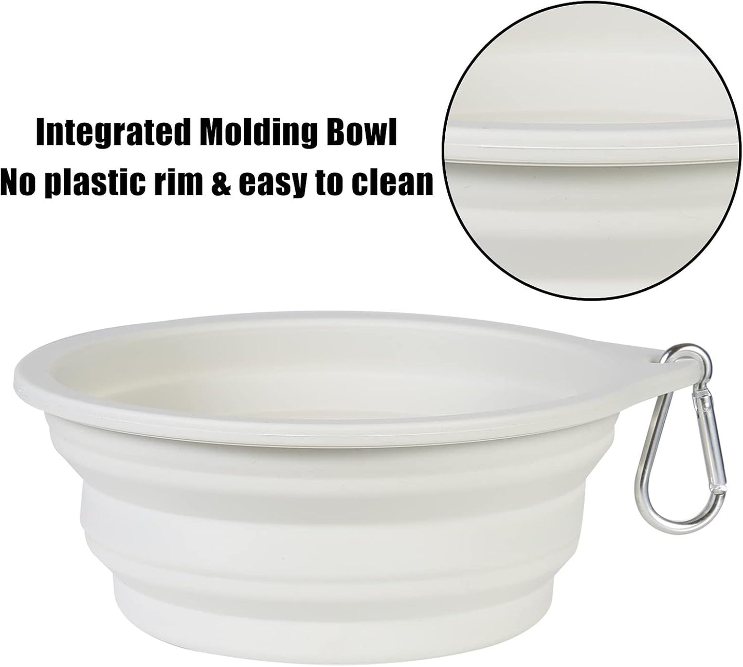 2Pack Collapsible Dog Bowl,Integrated Molding Travel Bowl No Plastic Rim Pet Feeding Bowls for Walking Traveling Outdoors,600Ml (Black+Light Grey)