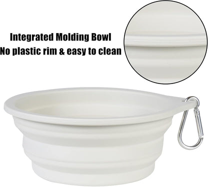 2Pack Collapsible Dog Bowl,Integrated Molding Travel Bowl No Plastic Rim Pet Feeding Bowls for Walking Traveling Outdoors,600Ml (Black+Light Grey)