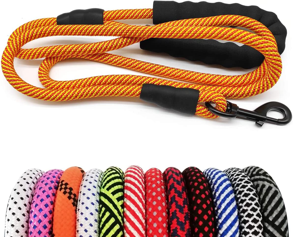 Heavy Duty Rope Dog Leash, 3/4/5/6/7/8/10/12/15 FT Nylon Pet Leash, Soft Padded Handle Thick Lead Leashes for Large Medium Dogs Small Puppy