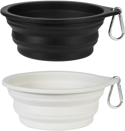 2Pack Collapsible Dog Bowl,Integrated Molding Travel Bowl No Plastic Rim Pet Feeding Bowls for Walking Traveling Outdoors,600Ml (Black+Light Grey)