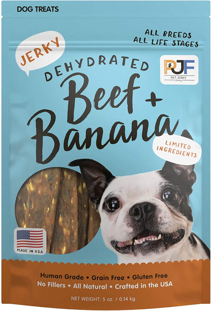 Premium Beef and Banana 5 Oz. Dog Jerky Treats | 100% Human Grade | USA Made | High Protein | Grain Free | Limited Ingredients | No Filler | BHA-BHT Free | Soft-Tender