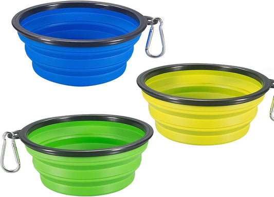 3-Pack Collapsible Dog Bowl, Foldable Expandable Cup Dish for Pet Cat Food Water Feeding Portable Travel Bowl Blue Green Yellow