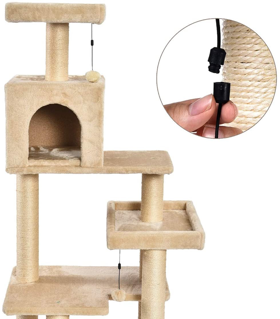 Extra Large Cat Tree Tower with Condo - 24 X 56 X 19 Inches, Beige