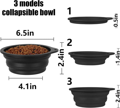 2Pack Collapsible Dog Bowl,Integrated Molding Travel Bowl No Plastic Rim Pet Feeding Bowls for Walking Traveling Outdoors,600Ml (Black+Light Grey)