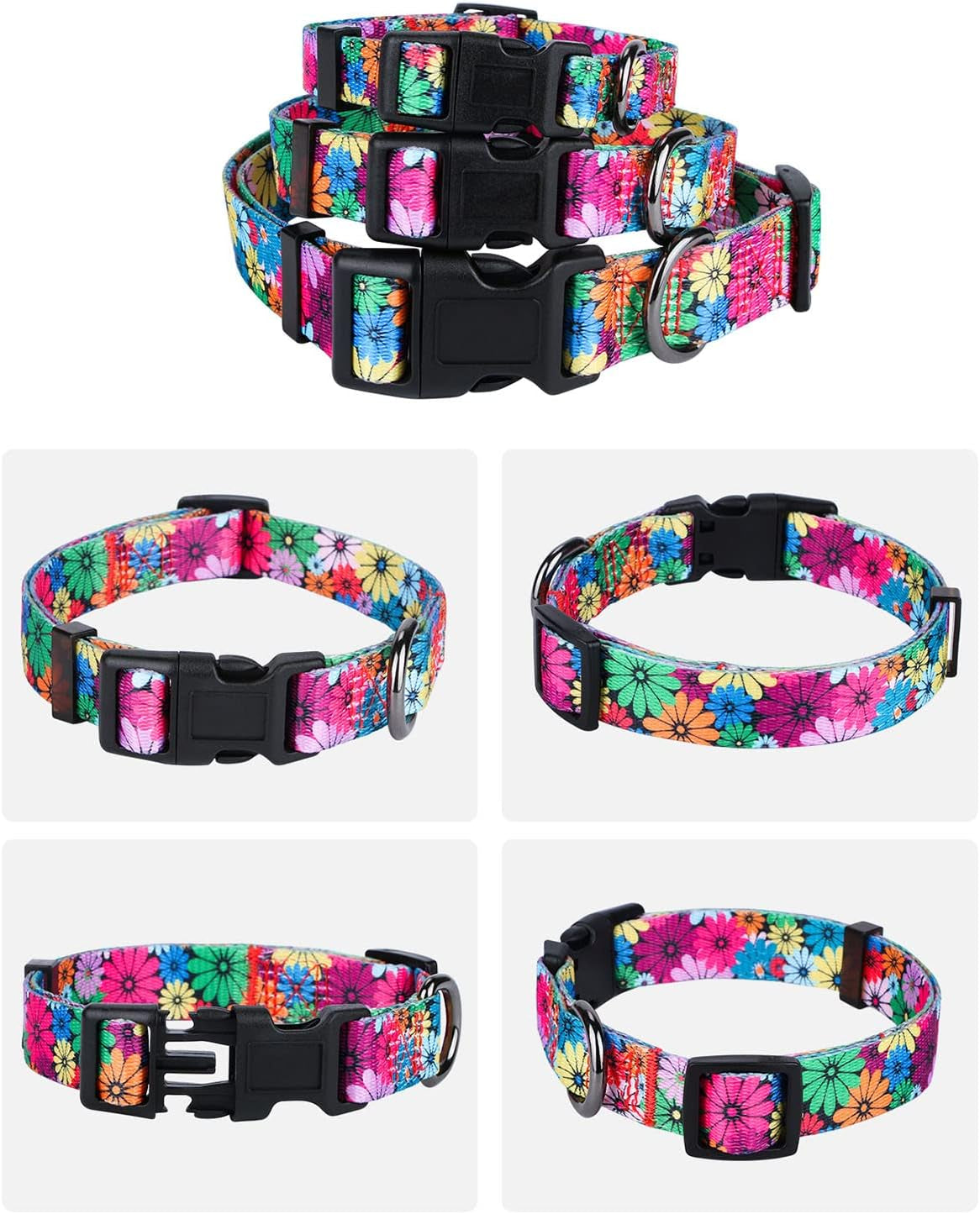 Dog Collar for Small-Medium-Large Dogs Floral Pattern for Girl Boy Dogs Medium (M(Neck 13.1''-19'', Width 3/4''))