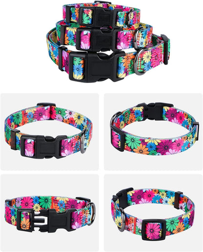 Dog Collar for Small-Medium-Large Dogs Floral Pattern for Girl Boy Dogs Medium (M(Neck 13.1''-19'', Width 3/4''))