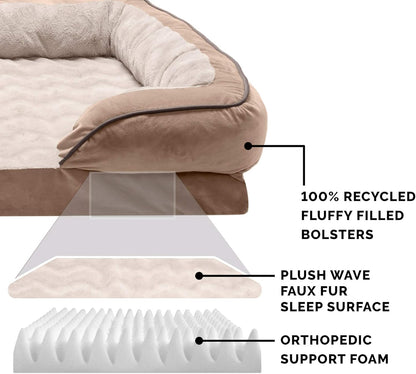 Orthopedic Dog Bed for Small Dogs W/ Removable Bolsters & Washable Cover, for Dogs up to 20 Lbs - Plush & Velvet Waves Perfect Comfort Sofa - Brownstone, Small