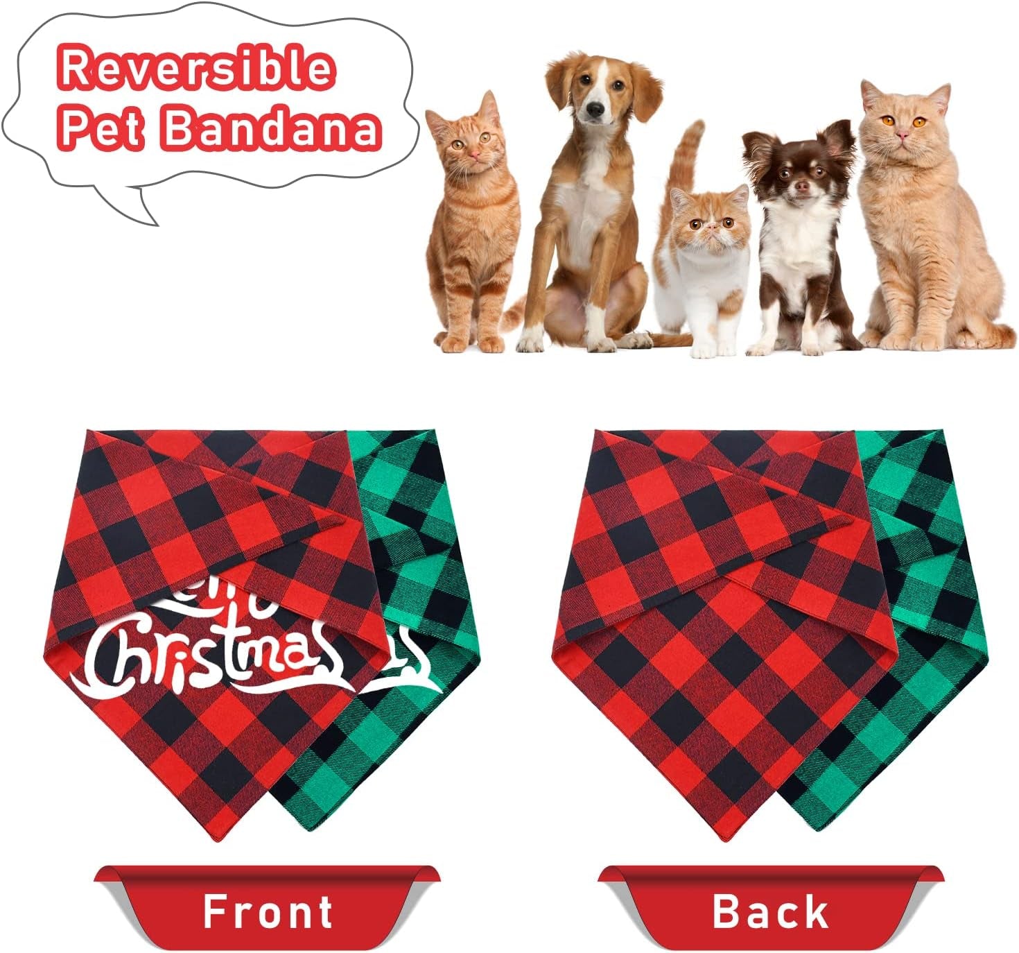 2 Pack Dog Bandanas Christmas Classic Buffalo Plaid Dog Bandana Dog Scarf Triangle Bibs Kerchief Merry Christmas Pet Costume for Small Medium Large Dogs Cats Pets (Christmas 7, Large)